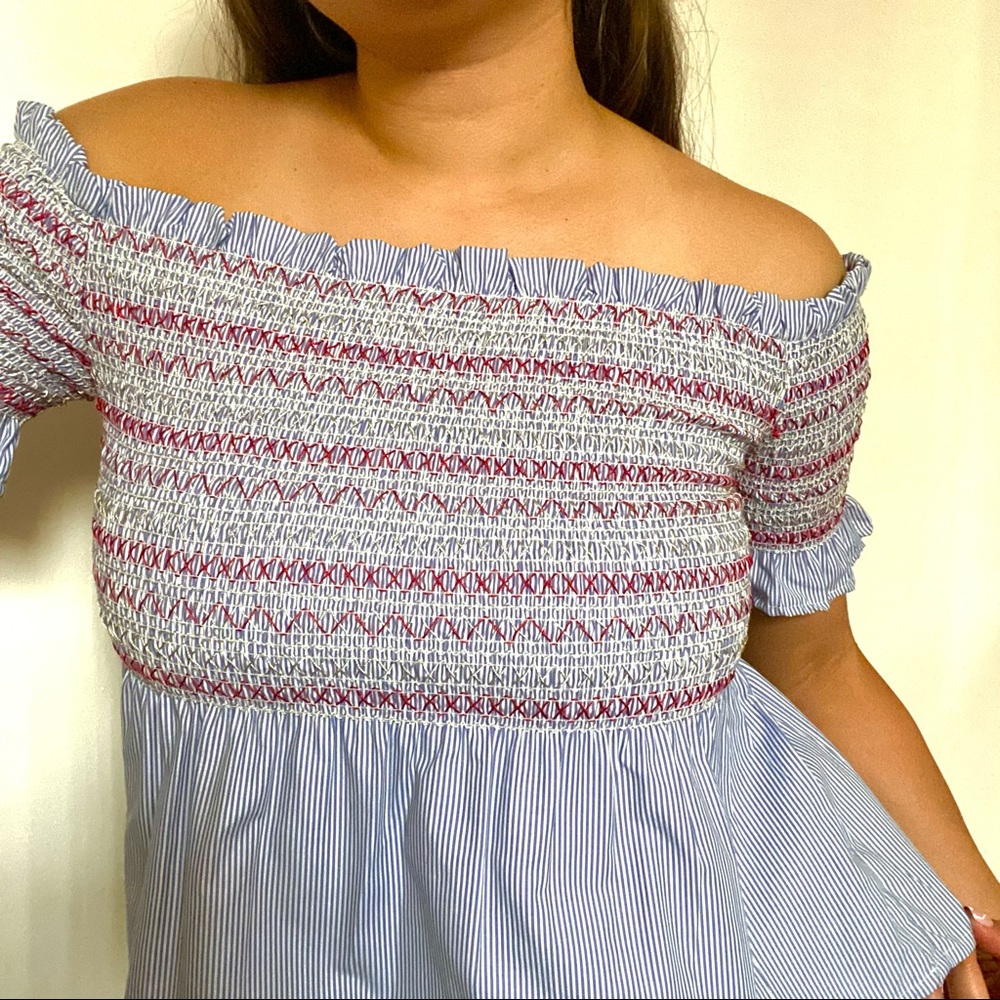 cropped off the shoulder peplum top